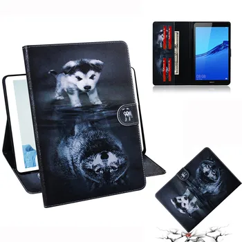 

For Huawei MediaPad M5 Lite 10 inch Tablet Case Flip Cover Stand Leather Wallet Coloured drawing Tiger Lion Owl Flower