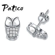 Новая мода, ювелирное изделие в виде Ночной Совы, подлинный 925 пробы, серебро, с блестящим кубическим цирконием, камень в виде животного, женские серьги-гвоздики