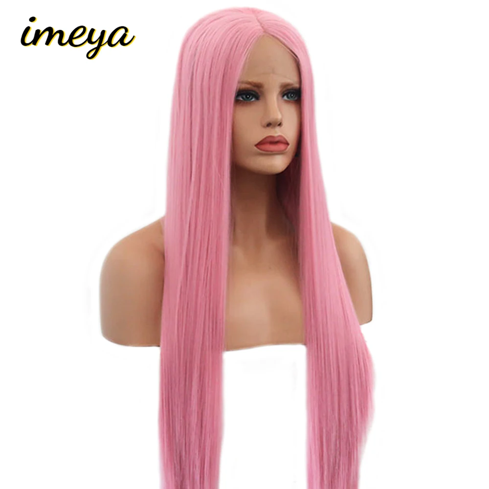 

Imeya Silky Straight Wig Lace Front Wigs with Natural Hairline Pink Color High Temperature Fiber Synthetic Wig for Women
