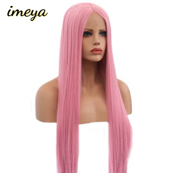 

Imeya Silky Straight Wig Lace Front Wigs with Natural Hairline Pink Color High Temperature Fiber Synthetic Wig for Women