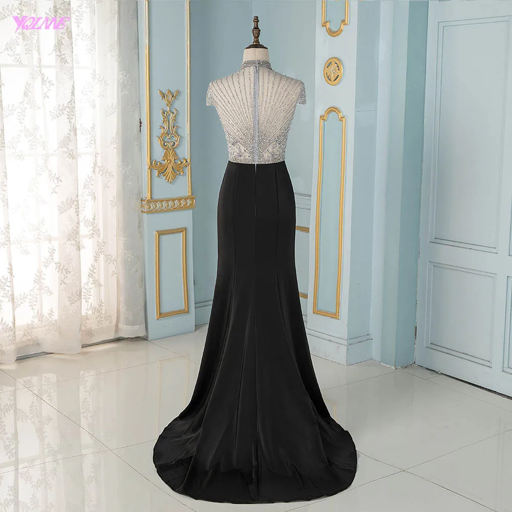 Черные Кристаллы Русалка Вечерние платья с длинным рукавом вечернее платье YQLNNE