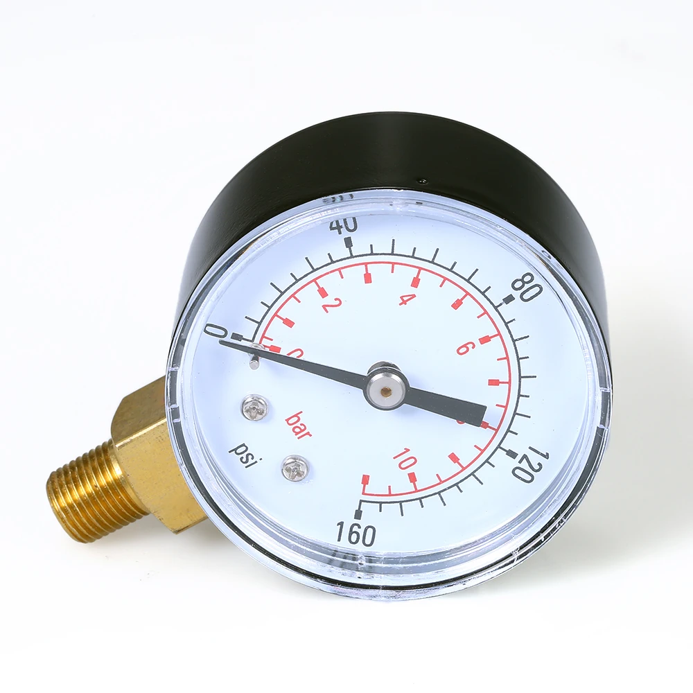 52 mm Mechanical Air Pressure Gauge Dual Scale Black Face 160 PSI 11 BAR