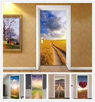 

2pcs 77*200cm Landscape Flower with Glue Self Adhesive Wallpaper Art PVC 3D Wall Sticker Waterproof Wall Paper For Door Sticker