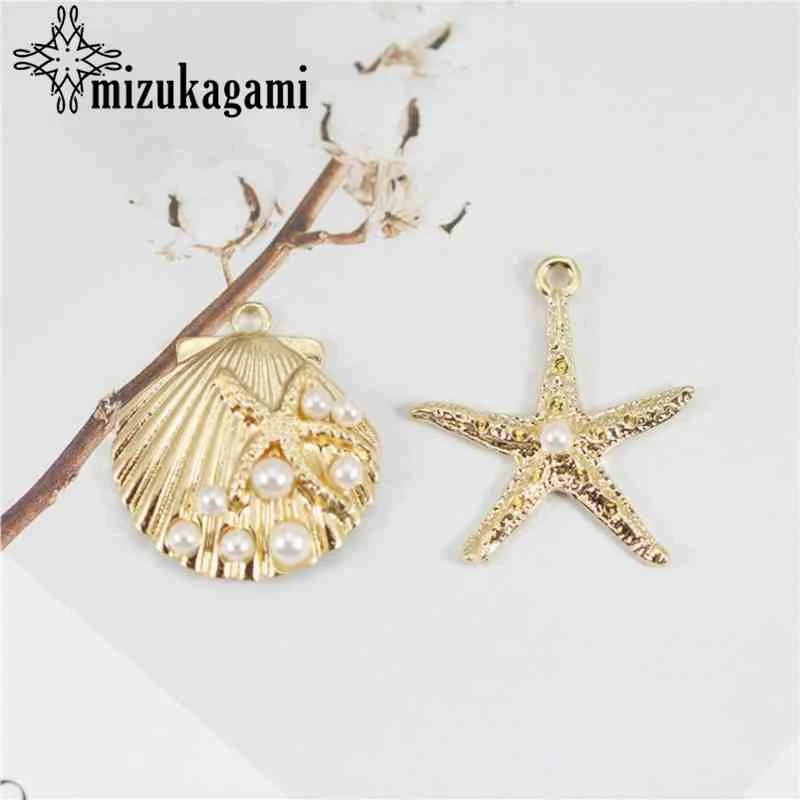 

Zinc Alloy Golden Seashell Starfish Charms Pendant 10PCS/lot For DIY Fashion Drop Earrings Jewelry Making Accessories
