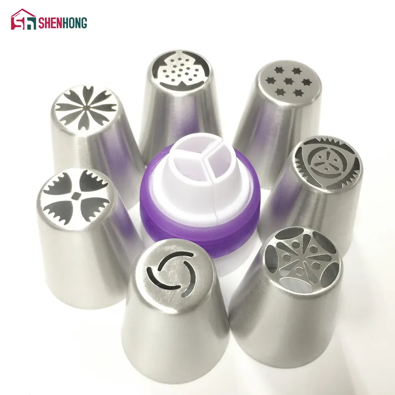 7PCS Cake Piping Tips + 1 Adaptor Converter Russian Decorating Nozzles Stainless Steel Icing Pastry Kitchen Accessories Tools | Дом и сад