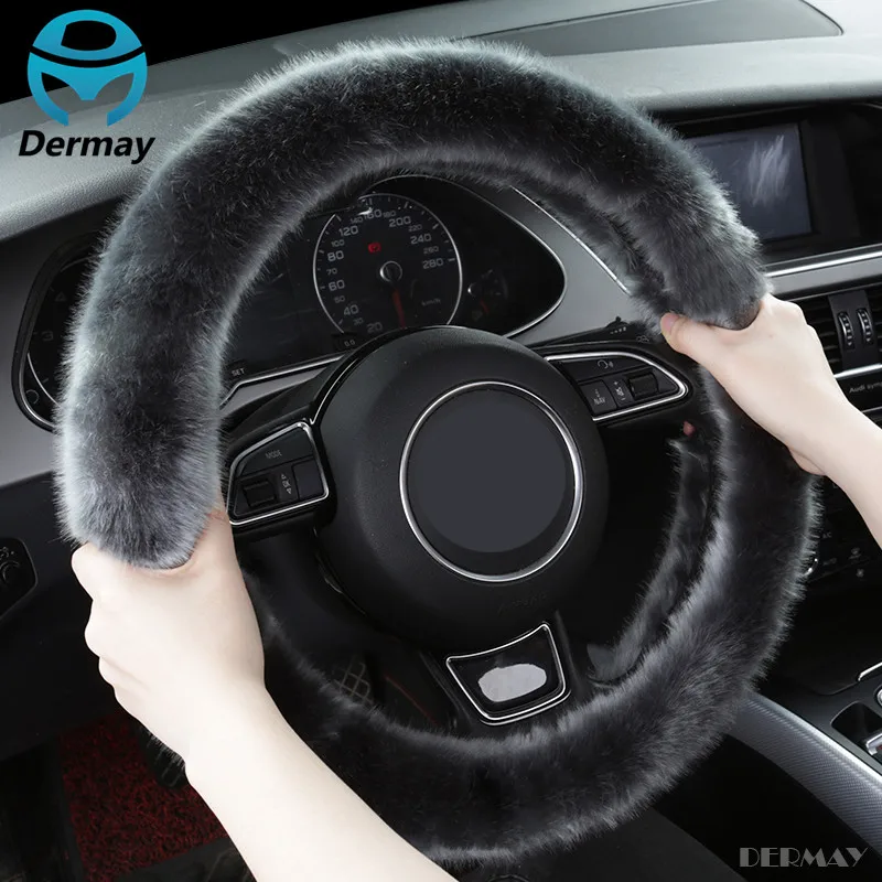 

New High Quality Winter Car Steering Wheel Cover Faux Long Wool Keep Warm M size fit 95% Cars 5colors