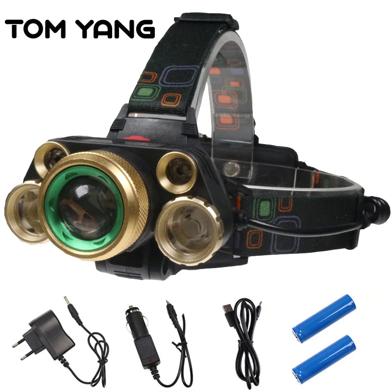 

TOM YANG 15000LM Rotate Zoom 5LED headlamp XML-T6+4Q5 Rechargeable Headlight Lamp 4 Modes Powerful Frontal Lantern For Camping