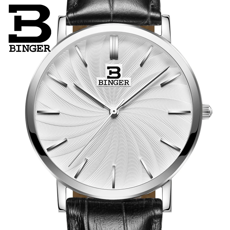 

Switzerland BINGER Men's Watch Luxury Brand Quartz Genuine Leather Strap Ultrathin Wristwatches Waterproof Male's clock B3051M-2