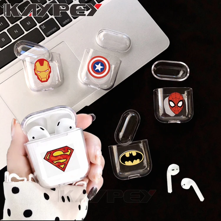 

The Avengers Superhero Iron Man Captain America Spider-Man Batman Superman Clear Transparent Plastic Case Cover For AirPods 2 H1