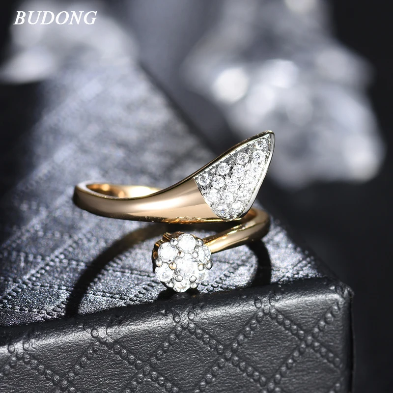 

BUDONG Engagement Wedding Finger Open Ring Adjustable Rings for Women Fashionable Jewelry Accessories bague femme Gift XUR652