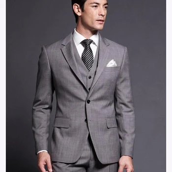 

Custom Made Slim Fit Groom Tuxedos Gray Side Slit men suit Best Man Notch Lapel Groomsman Mens Suits ( jacket+Pants+vest+tie)