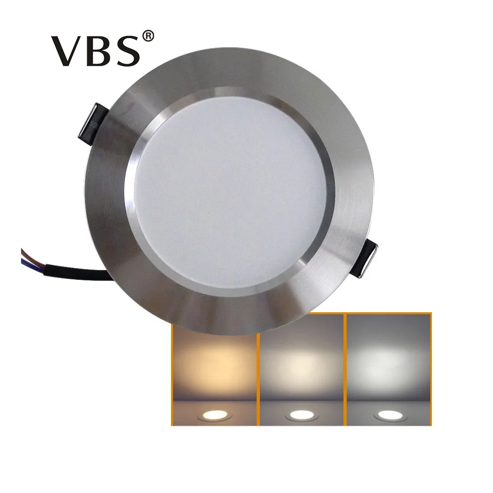 

Changeable Led Downlight 3w 5w 7w Ceiling Recessed Light Silver Frame 3 Color Change Warm Nature Cool White AC180-240V SMD5730