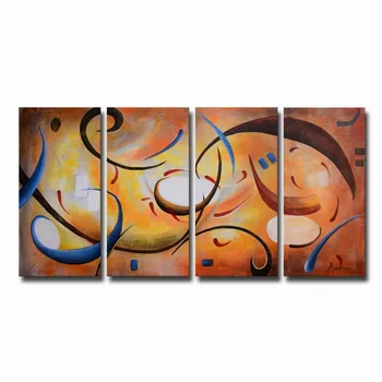 

Modern 100% Hand Painted Abstract Oil Painting on Canvas "Cheerful Melodies" 4-Piece Gallery Wall Art for Living Room Wall Decor