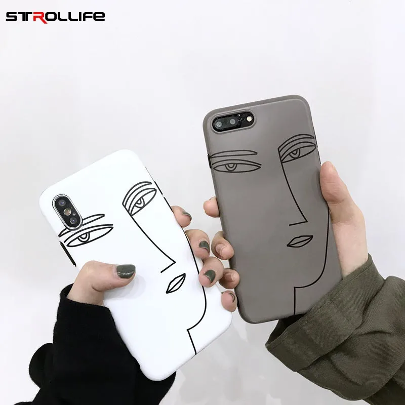 

STROLLIFE Ariistic Face Lines Phone Case for iPhone XS Max XR Retro Couples Cover for iPhone 8 7 6 6S Plus X Soft Shell Fashion