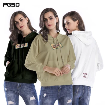 

PGSD New Autumn winter Simple Fashion Pure Colored Big size Women Clothes Loose Printed casual Hooded Sweatshirt female Pullover