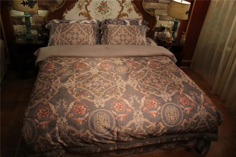 Waliicorners New Luxury silk cotton bedding set blue black satin duvet cover sets Bohemia style bed linen bedclothes 25 7