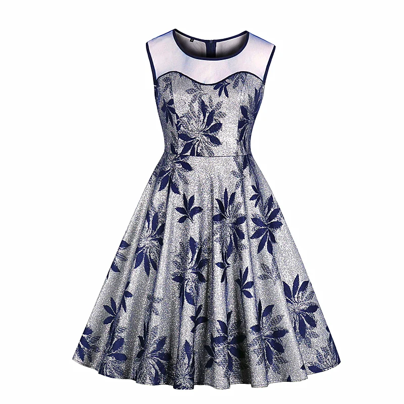 

2019 Spring New Fashion Women's Temperament Slim Round Neck Loose Sleeveless Large Size Casual Embroidery Print Sexy Dress