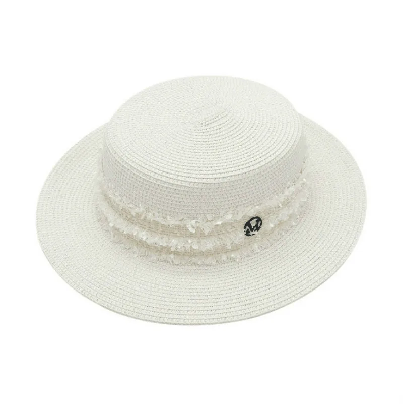 

Summer Straw Hat Women Short Brim Flat Beach Sun Hat Elegant Ladies Sun Block UV Protection Panama Jazz Hat Bone Chapeu Feminino