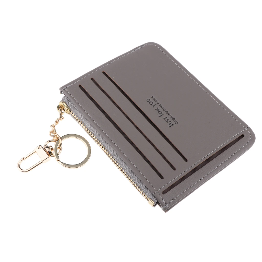 Womens Slim PU Leather Card Holder Front Pocket Wallet Change Purse Keychain Ring billetera mujer cartera mujer