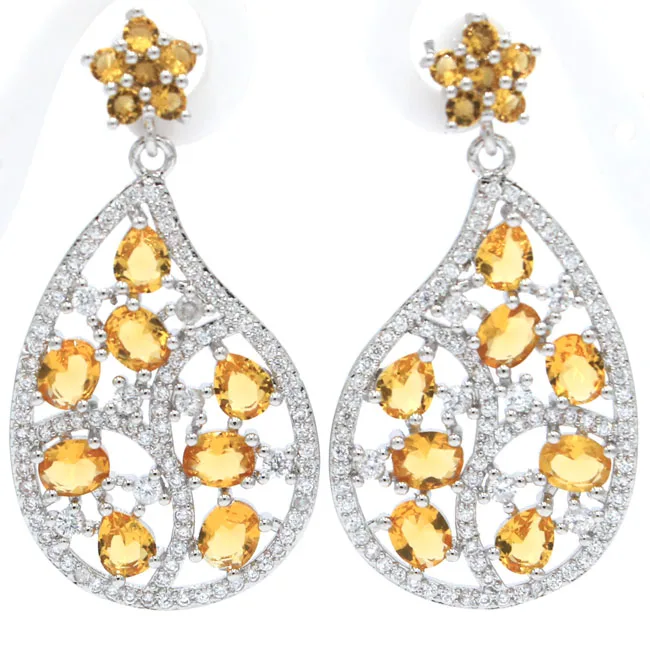 

Elegant Pink Raspberry Rhodolite Garnet, White CZ 925 Gold Silver Earrings 36x18mm