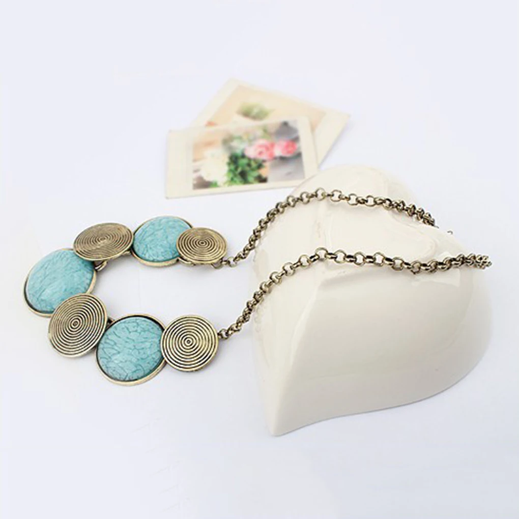

Women Girls Round Pendant Necklace Pendant Sweater Chain Necklace Green Blue