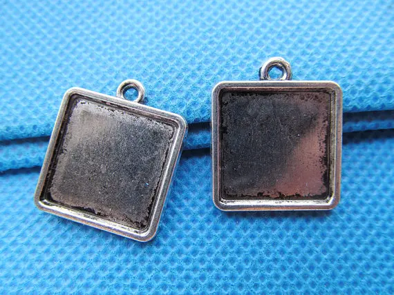 

15pcs Antique Silver tone/Antique Bronze Square Base Setting Tray Bezel Pendant Charm,fit 15mm Cabochon/Cameo,DIY Accessory