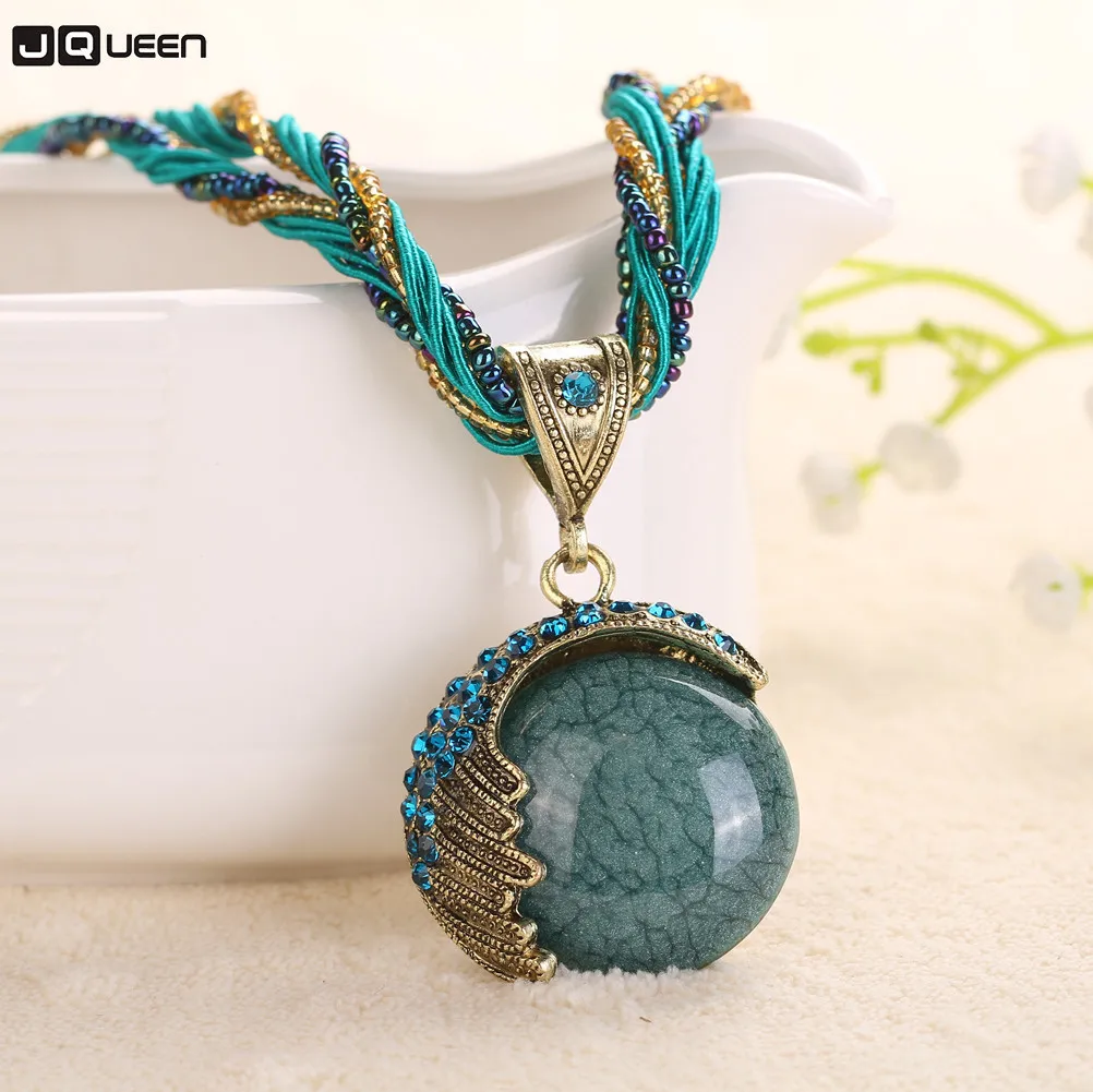 

Multi Color Bohemia Woman Jewelry Accessories Necklace Retro Alloy Blue Red Handmade Necklace Female Party Gift