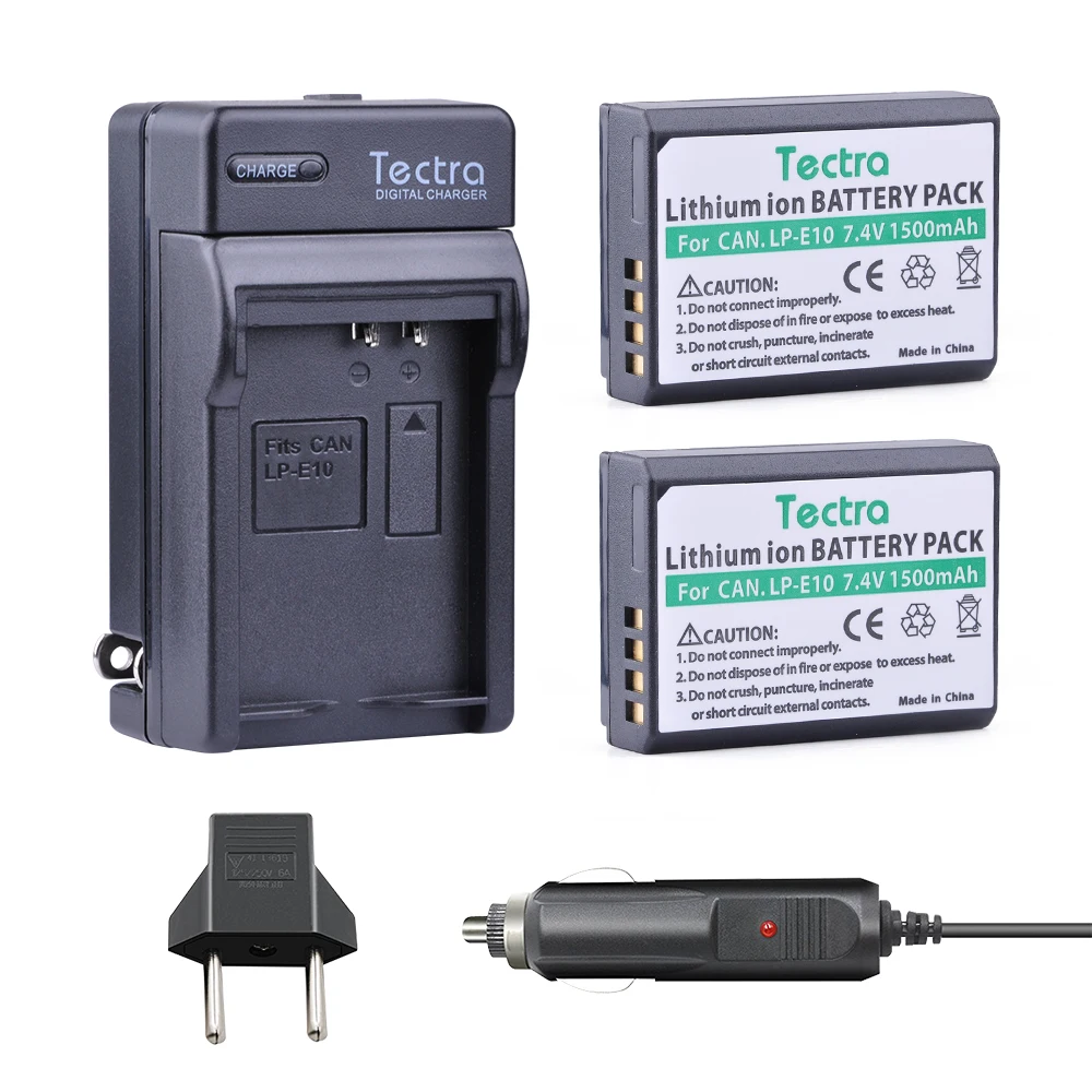 Tectra 2PCS LP E10 LP E10 Camera BATTERY+Digital Charger for Canon