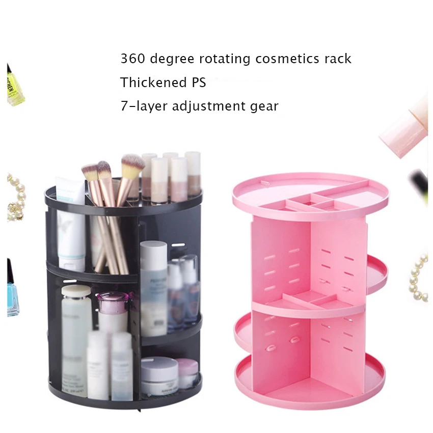 

Plastic Makeup Storage Case Brush Makeup Organizer 360 Degree Rotaing Cosmetics Jewelry Organizer Nail Polish Storage Holder