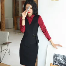 Форменный дизайн модные черные формальные две части с топом и Женская юбка для офиса рабочая одежда жилетка и жилеты, блейзеры