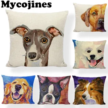 

Dropshipping Oil Painting Golden Retriever French Bulldog Cushion Cover Bull Terrier Chihuahua Pillowcase Decor Home Office Sofa