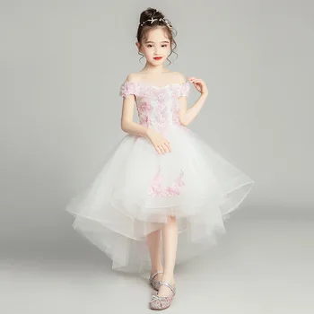 

2019 New Teenage Girls Flowers Asymmetrical Princess Dress Kids Dresses For Girls Wedding Party Baby Girl Clothes Vestidos L400