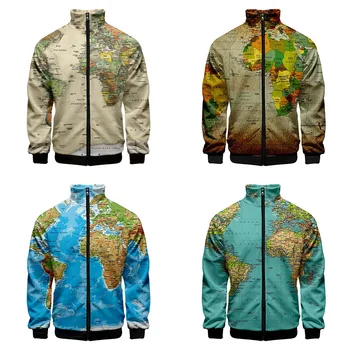 

New Fashion Print World Map 3d Stand Collar Hoodie Men Women Zipper Hoodies Jackets Sport Long Sleeve Zip Up 3D Sweatshirts Tops