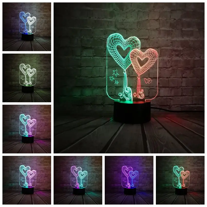 3D лампа USB Ночник светильник смешанный цвет музыкальная нотка роза любовь сердце