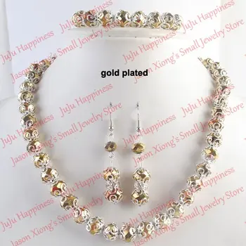 

one set Handmade Gold color Crystal Glass Beads Jewelry Set Necklace,Earring and Bracelet 241