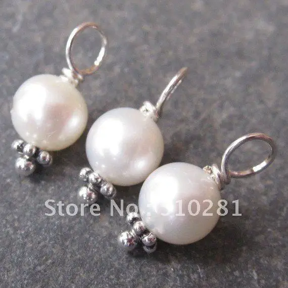 

Free ship!200pcs Natural Freshwater pearl AAA+++ 7-8mm Silver Plated Findings White Color Pearl Charms Pendant For DIY Jewelry