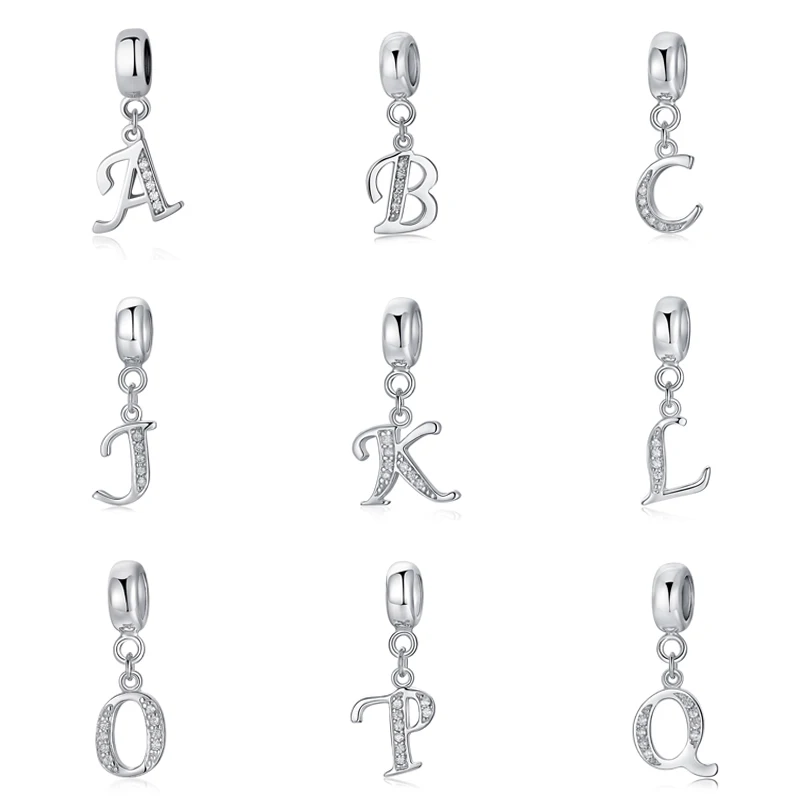 

Authentic 925 Sterling Silver Charm Bead Vintage Alphabet A-Z Letter Pendant Charms Fit Pandora Bracelets Women DIY Jewelry