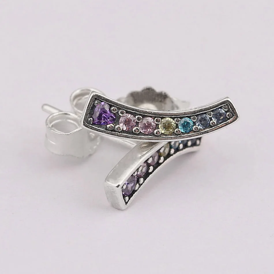 

Authentic 925 Sterling Silver Earring Rainbow Arcs of Love Studs Earrings For Women Wedding Party Gift Fine Pandora Jewelry