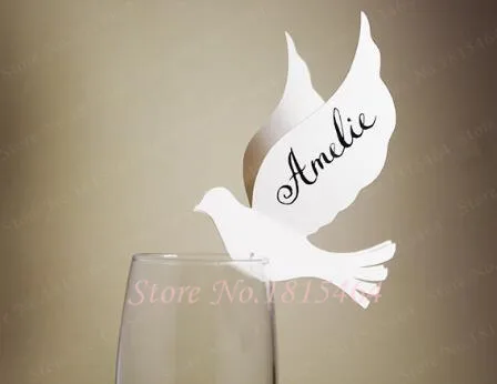 

50pcs Dove Love Bird Wine Glass Markers Place Cards Wedding Table Name Number Car Valentine's Day Party Decorations