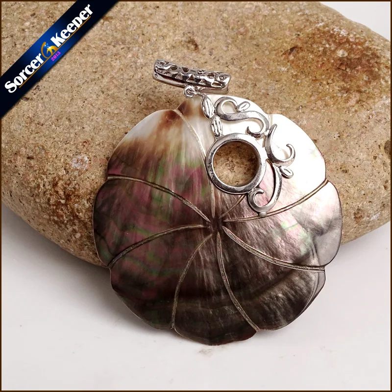 Vintage Natural Mother of Pearl Shell Pendant Antique Silver Plated ...