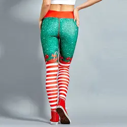 Для женщин эластичный пояс Рождество печати леггинсы для высокая Талия Дышащие Merry Рождество брюки для тренировки