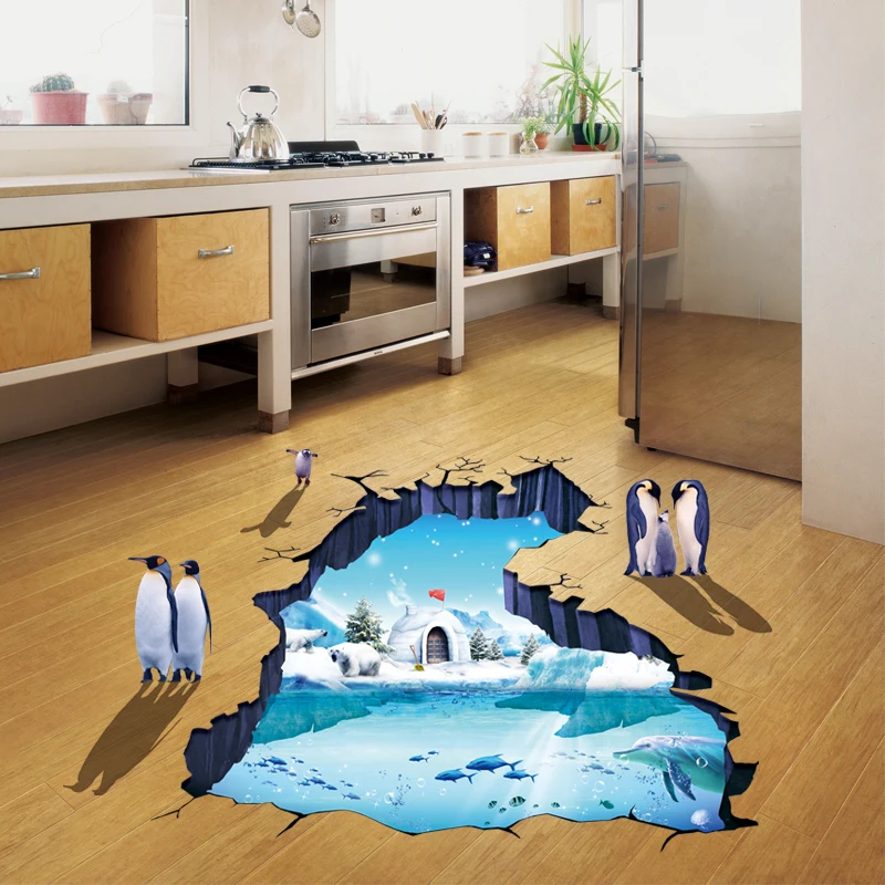 Водостойкие 3d полярные ледники сломанные наклейки на стену пол для детской