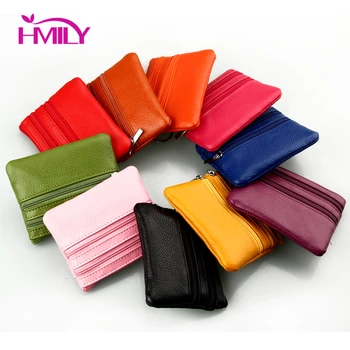 

HMILY Genuine Leather Coin Purse 3 Zipper Coin Pouch Women Coin Wallet Change Pocket Real Leather key holder Handy Bag