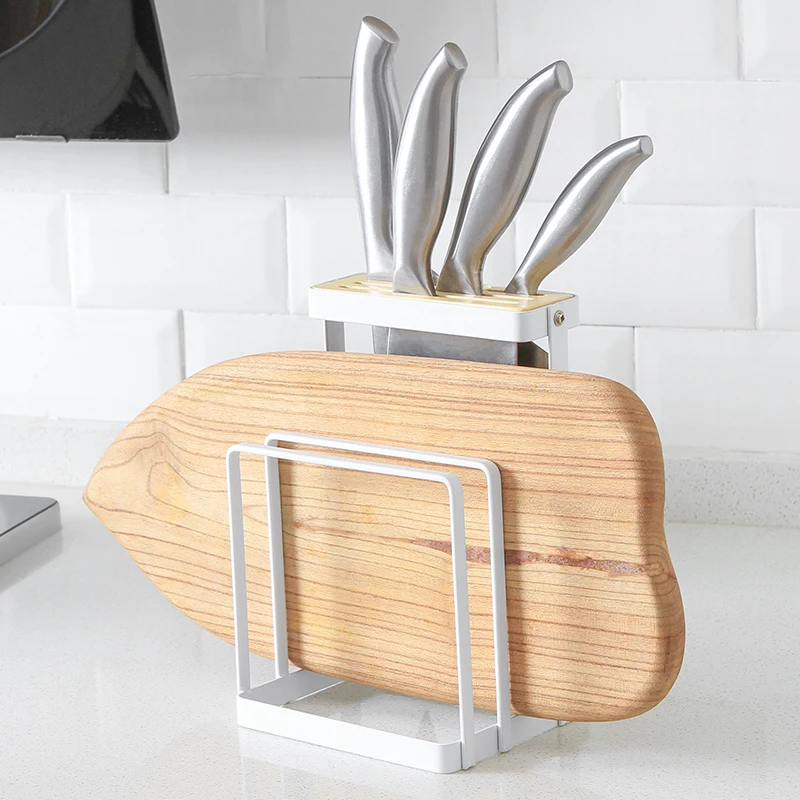 

Iron Wood Kitchen Shelves Knives Cutting Board Cooking Storage Layers Racks Holders Organization Shelf Home Accessories Supplies