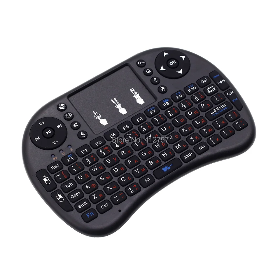 I8 английская, русская клавиатура 2,4G мини беспроводная клавиатура Air mouse с тачпадом для Android tv Box/Mini PC/Проекторы