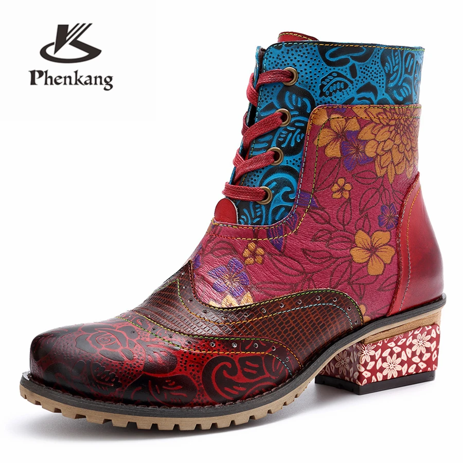 

Women winter Boots Genuine cow Leather High heel Ankle Comfortable quality soft Shoes Brand Designer Handmade red 2019 spring