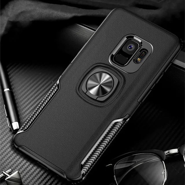 US $3.69 For Samsung Galaxy S8 S9 Plus Note 8 9 Case PU Leather Ring Holder Car Magnetic TPU Cover for J4 J6