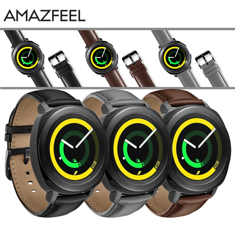 AMAZFEEL 20 мм спортивный ремешок из натуральной кожи для Samsung Gear Sport S4 S 4 Классический