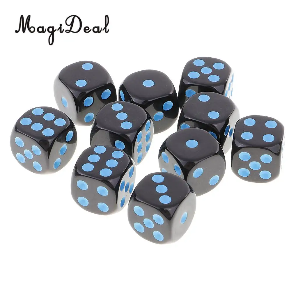 MagiDeal Durable 10Pcs Plastic D6 Dice Set for Dungeons& Dragons RPG Table Board Game Party Club Pub Dice Accessory 3 Colors