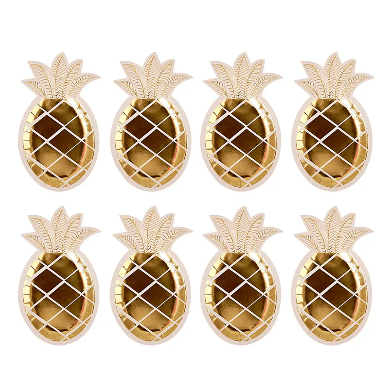 

8pcs/set Gold Foil Pineapple Disposable Tableware Party Paper Plates Baby Shower Birthday Party Supplies Paper Tableware